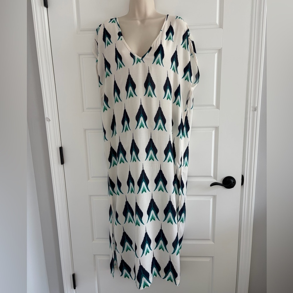 Haremlique 100% Viscose Tulip Panel Deep V Neck Kaftan Cover Up Maxi Dress M